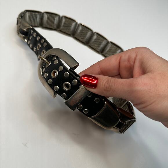 Vintage Black Leather Metal Studded Belt - Picture 2 of 6